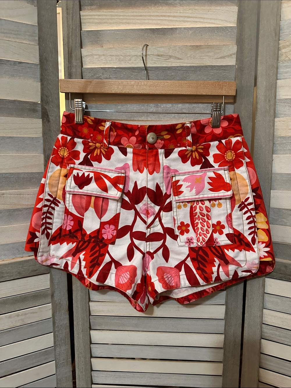 FARM Rio Red and Pink Floral High-Waist Shorts